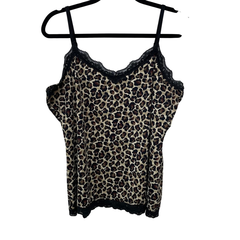 Vintage Y2K Leopard Animal Print Lace Trim Cami Top Brown Black Mobwife Club XL